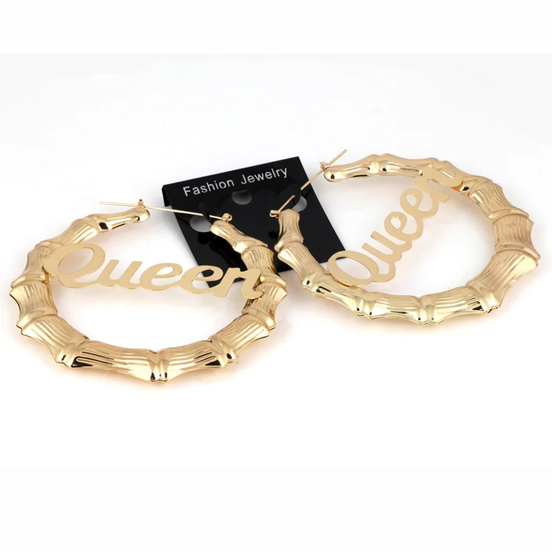 7cm Stainless Steel Bamboo Hoop Earrings Customize Name Style Custom With Statement Words Numbers | Украшения и аксессуары