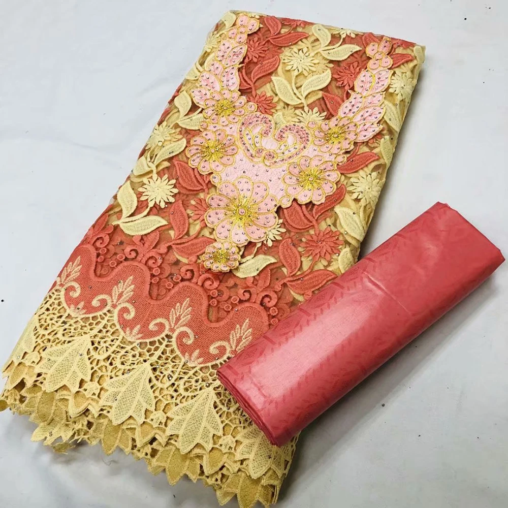 

2.5 Yards Perfume Bazin Lace Riche Brocade Fabric High Quality With 2.5 Yards French net Mesh Tulle Materials And Collar