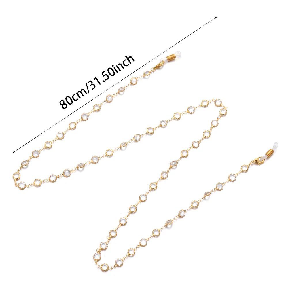 

1PC Crystal Glasses Neck Strap Chain for Women Beaded Sunglasses Chains Lanyard Eyeglasses Strap Cord Gold Color Metal Rope