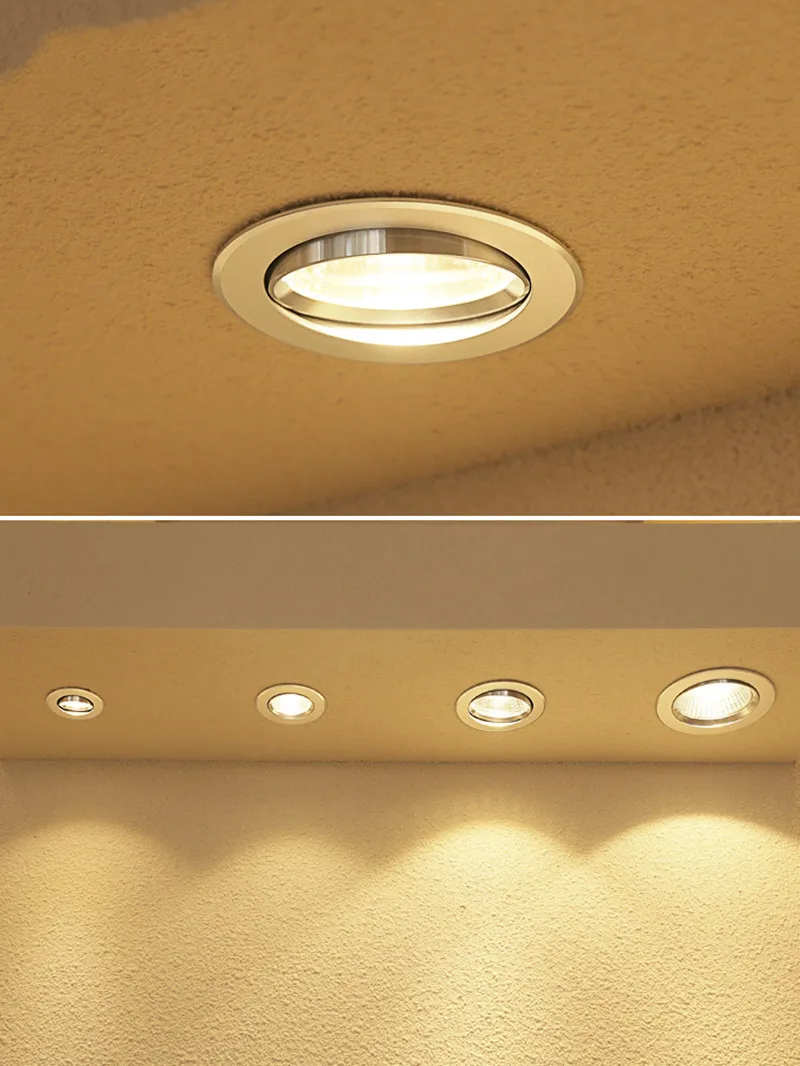Lámpara de techo de foco LED COB regulable para sala de estar y cocina, foco empotrable plateado de 18W, 20W, 60 °, 110V, 220V, 5W, 7W, 9W