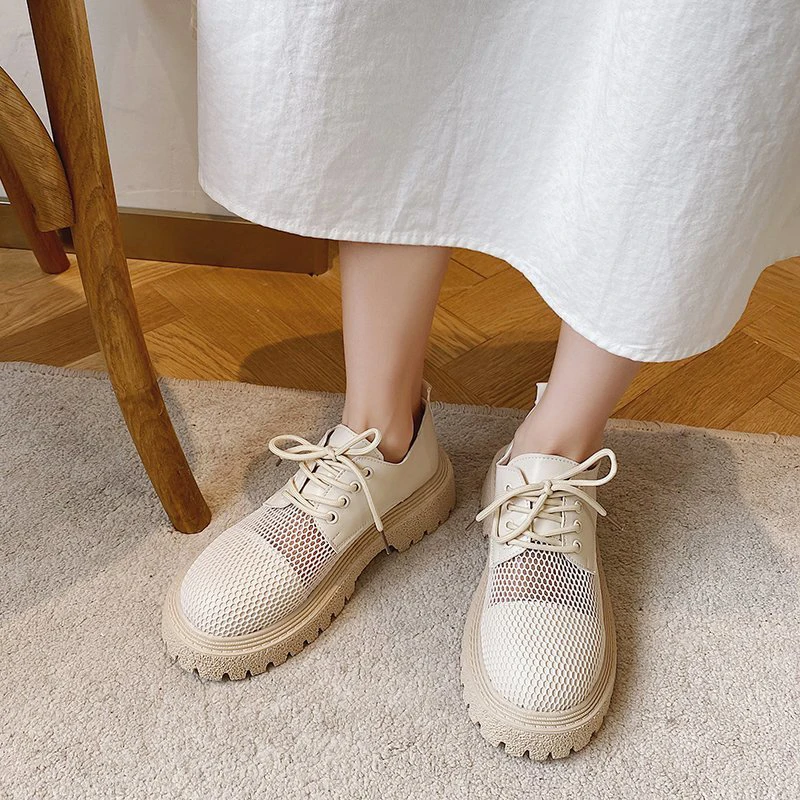 

Summer Breathable Mesh Platform Oxford Shoes Women 2021 New Fashion Lace Up Casual Black White Flats Loafers Women Boat Shoes