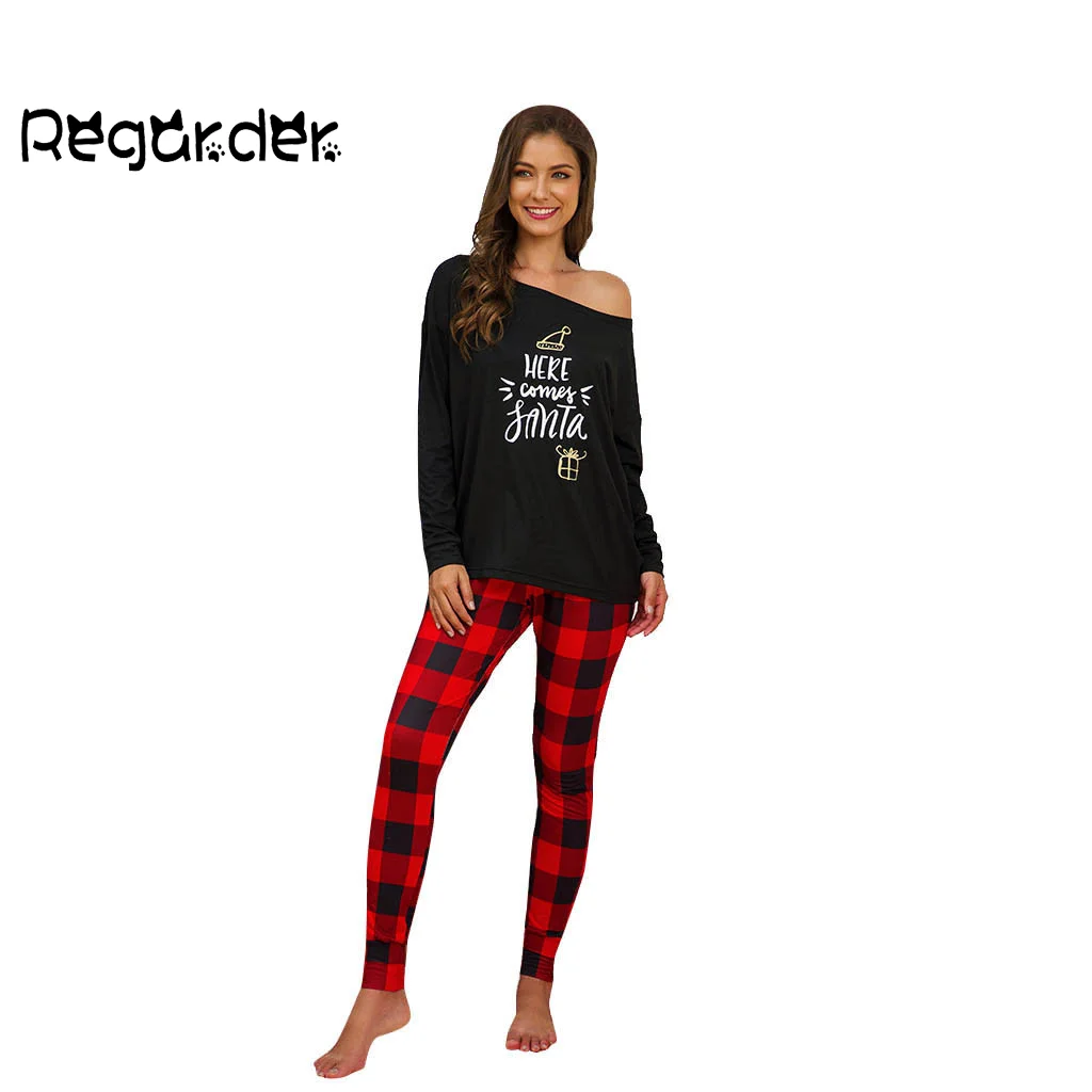 Женский пижамный комплект топ с длинными рукавами и рождественским принтом