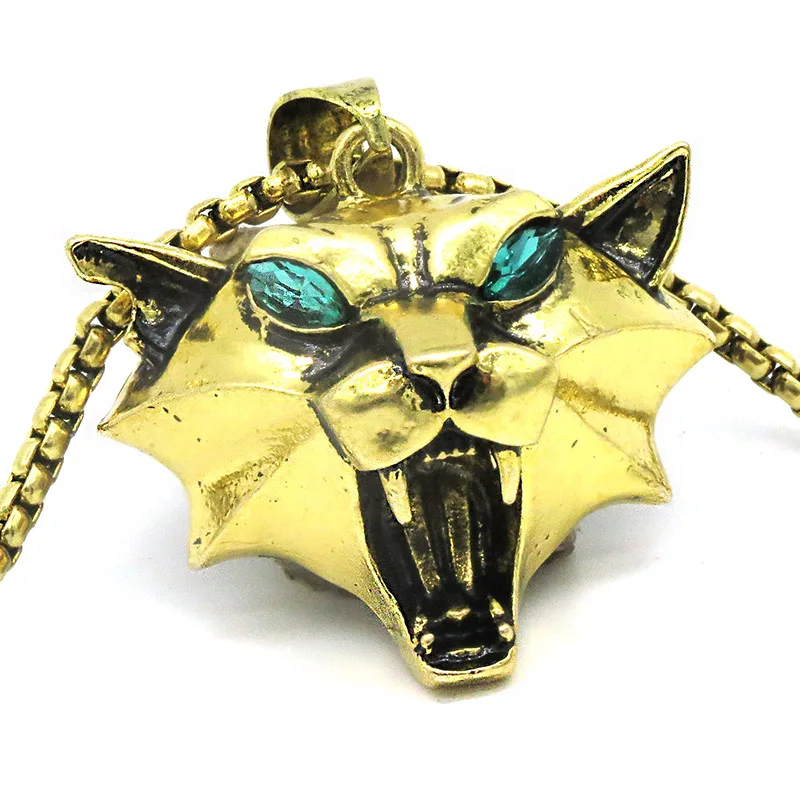 gold cat Ожерелье с подвеской viper волшебник школа серебряный цвет светло-зеленый горный хрусталь 40*25 мм животное дикая голова змеи ожерелье с медальоном - Окраска металла: gold cat