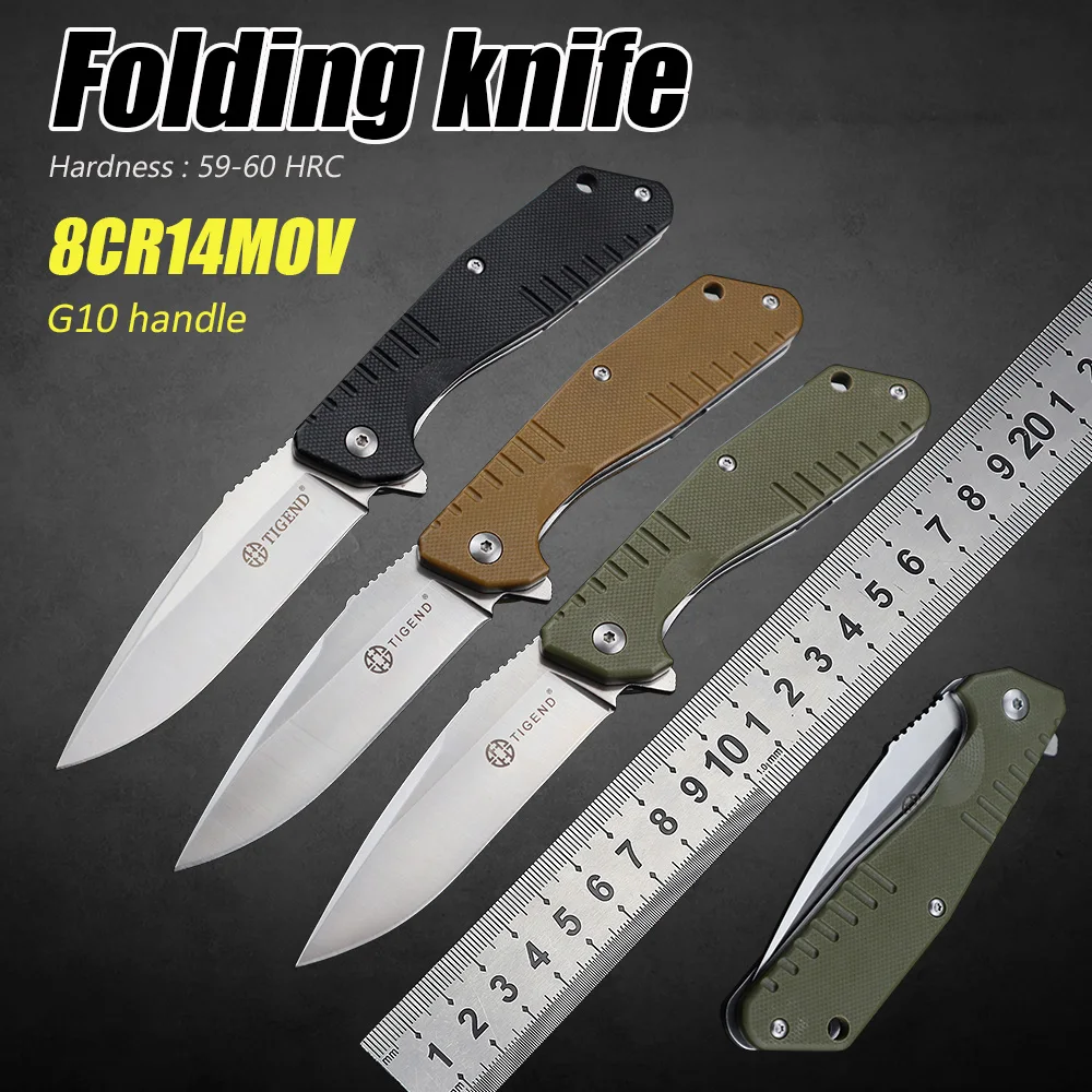 

G10 Handle 8CR14MOV Steel Ball Bearing Pocket Knives TIGEND 1815 Survival Camping Self Defense EDC Tool Folding Blade Knife