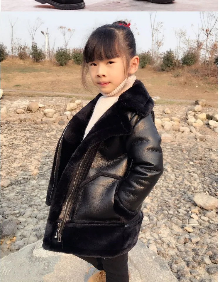 Boys& Girls Plus Velvet Leather Jacket Winter Coat New Fur one Thick Warm Pu Leather Jackets For 2-13T Children