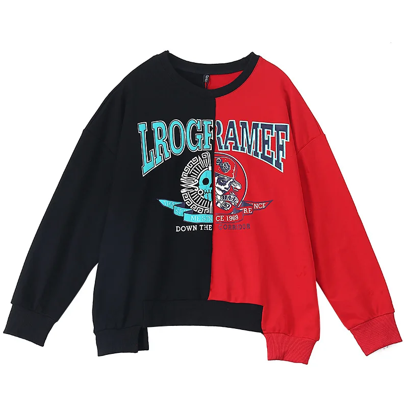 

2021 Fashion Hoodies O Neck Letters Patched Colors Cool Girls Street Snap Plus Size Loose Pullover Spring Sweatshirt Women