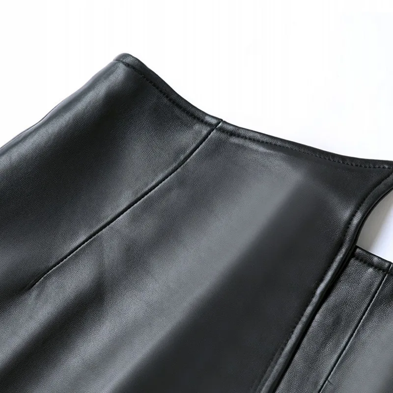 

2020 New Fashion Solid Genuine Leather Mini Skirts Elegant Slim Fit Wrap Skirt Female High Waist A-Line Skirts Plus Size S-3XL