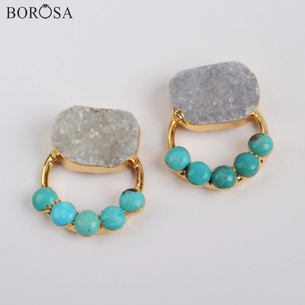 BOROSA 5 шт. золотое покрытие натуральные Агаты друзы и Пять круглые натуральная