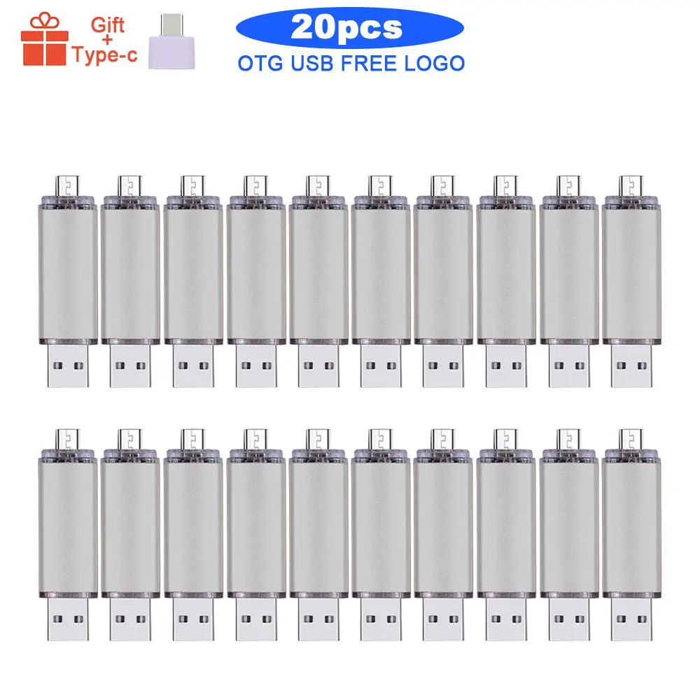 

20pcs/lot OTG USB Flash Drive Custom logo 64GB pendrive 32GB OTG pen drive 128gb Metal memory stick 16GB USB Disk USB For gifts