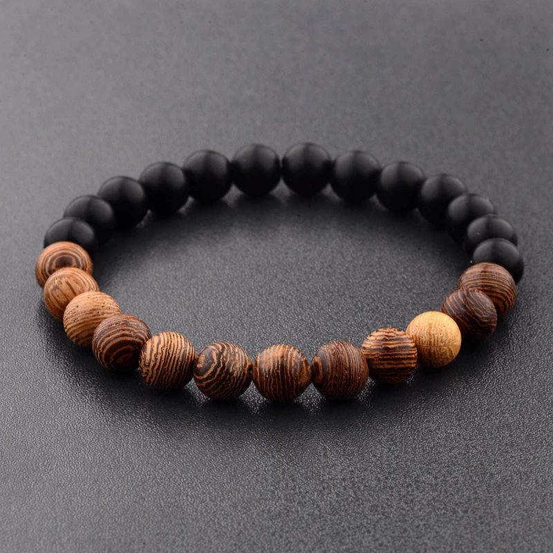 

8mm New Natural Wood Beads Bracelets Men Black Ethinc Meditation White Bracelet Women Prayer Jewelry Yoga Bracelet Homme