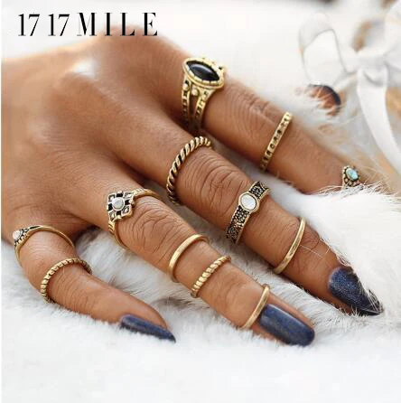 Комплект колец 17 миль в ретро стиле для женщин и девушек богемное античное кольцо
