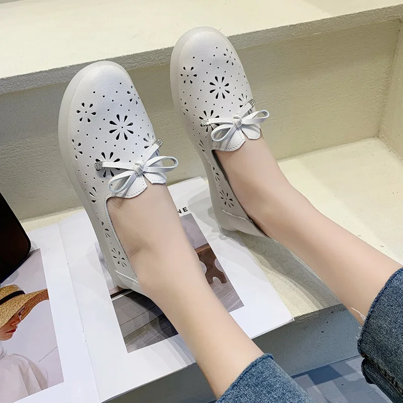 

Shoes Woman 2021 Shallow Mouth Tennis Female Elegant Flats Soft Round Toe Bow-Knot Casual Sneaker All-Match New Breathable Dress