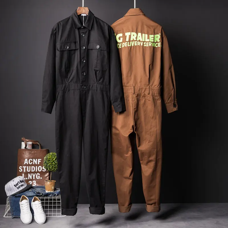 Модный цельнокройный комбинезон, мужские комбинезоны с длинными рукавами, повседневные винтажные мужские штаны брюки, одежда на весну и осень, большие размеры