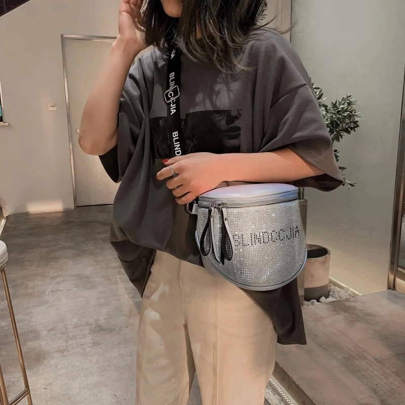 Сумка мессенджер блестящая женская сумки со стразами модные мягкие кожаные для