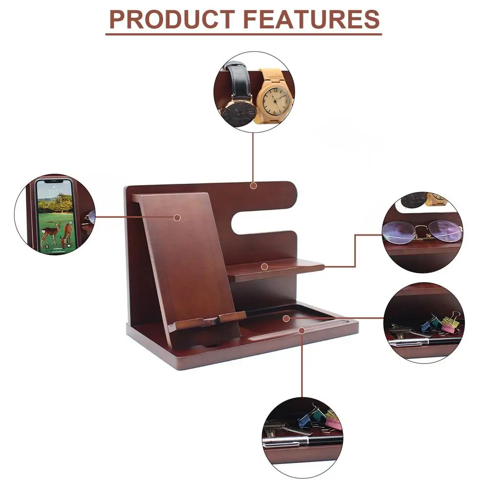 wooden phone holder docking station wallet stand watches purse glasses key storage box desk display organizer bedside free global shipping