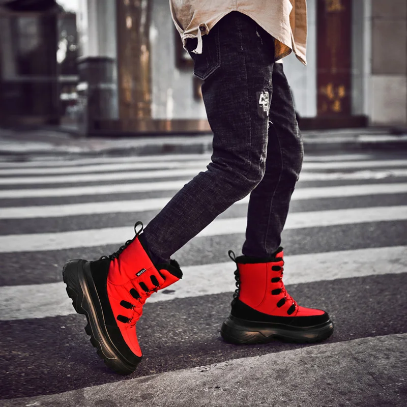 Мужские ботинки зимние высокого качества сохраняют тепло утолщенные плюшевые