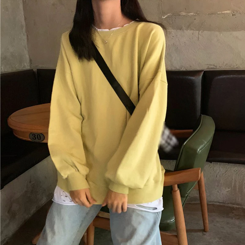 Autumn Winter Loose Sweatshirt Thick Knit Harajuku Solid Candy Color Female Pullover Tops Women Casual Hoodies | Женская одежда