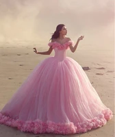 quinceanera dresses baby pink ball gowns off the shoulder corset hot selling sweet 16 prom dresses with hand made flowers