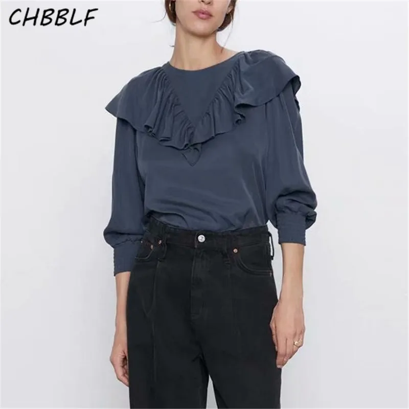 CHBBLF Женская Стильная Милая однотонная блузка гофрированные комбинезоны с