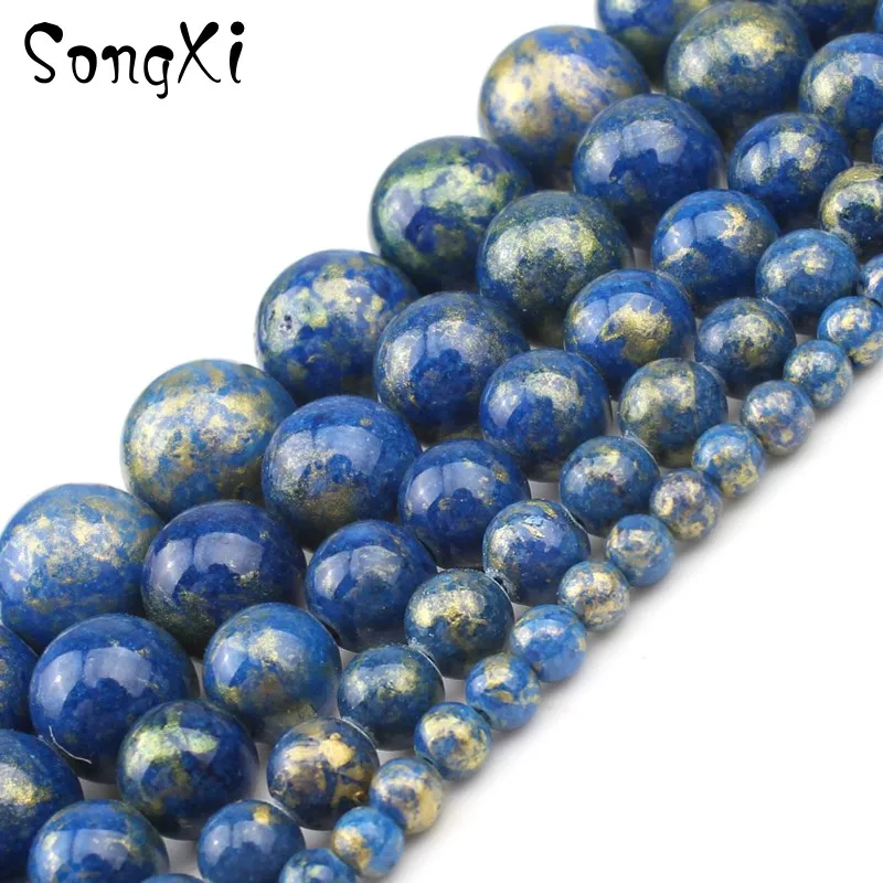 Бусины из нефрита бусины натурального камня темно-синего и золотого цвета