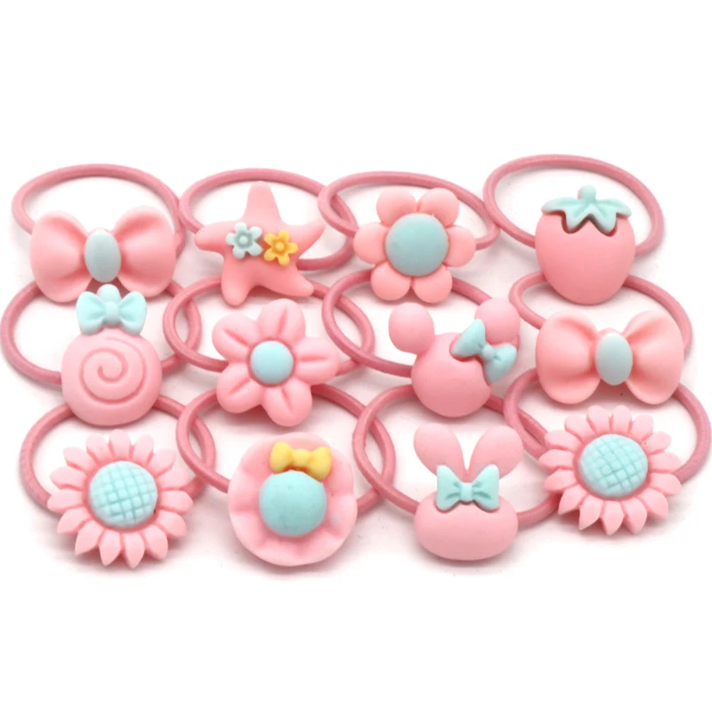 12pcs Cartoon Pink 12 шт., hello kitty, эластичные резинки для волос, заколки для волос, для девочек, конский хвост, резинки, милые резинки для волос, резинки, резинки, аксессуары для волос - Цвет: 12pcs Cartoon Pink