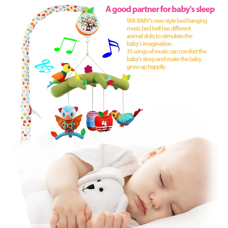 

NEW Baby Bedside Hanging Rattles 35 Songs Newborn Mobiles Toy Cute Cartoon Plush Animal Hanging Ornaments Rotary Musical Toys
