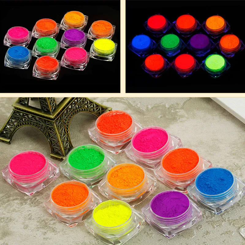

10Pcs/Set Glow In The Dark Nail Glitter Powder Fluorescence Pigment Ultrafine Glitter Glow Powder Nail Art Dust Luminous Glitter