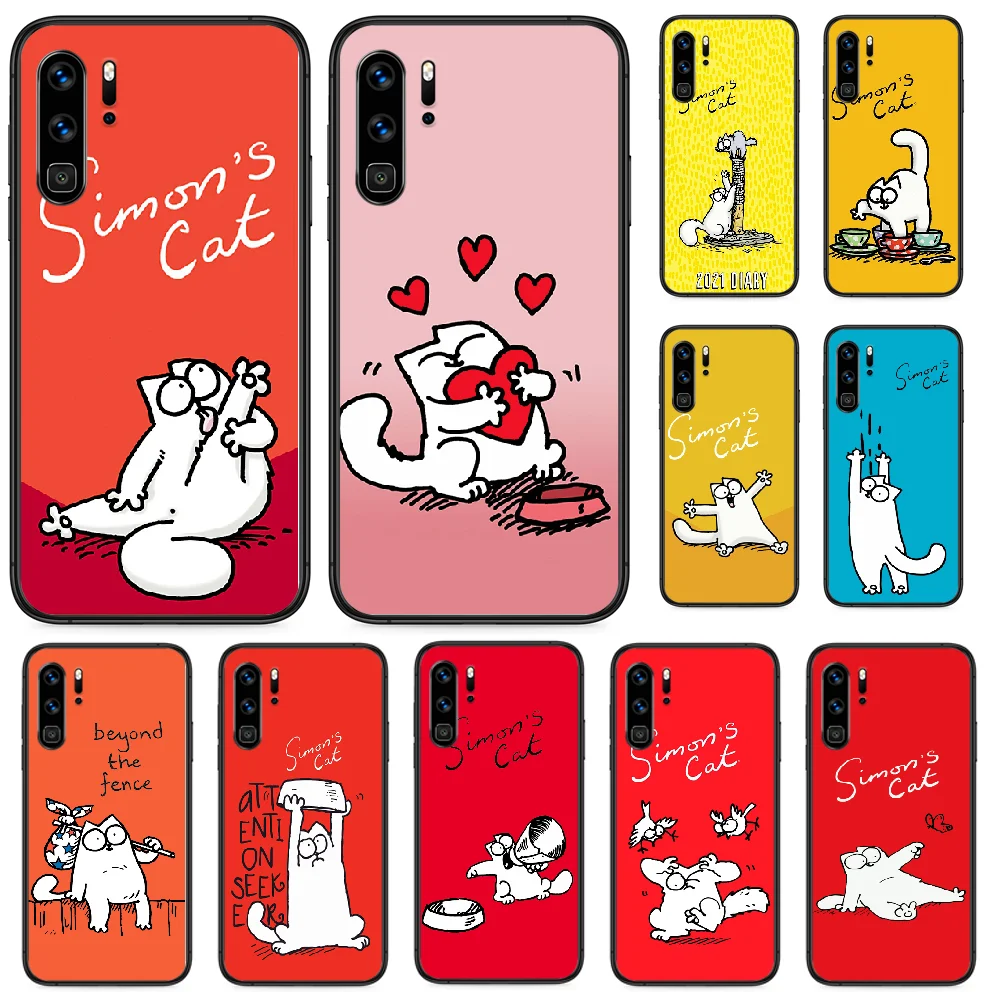 

Cute Cartoon Simons Cat Phone case For Huawei P Mate Smart 10 20 30 40 Lite Z 2019 Pro black Coque Tpu Shell Luxury Cover Soft