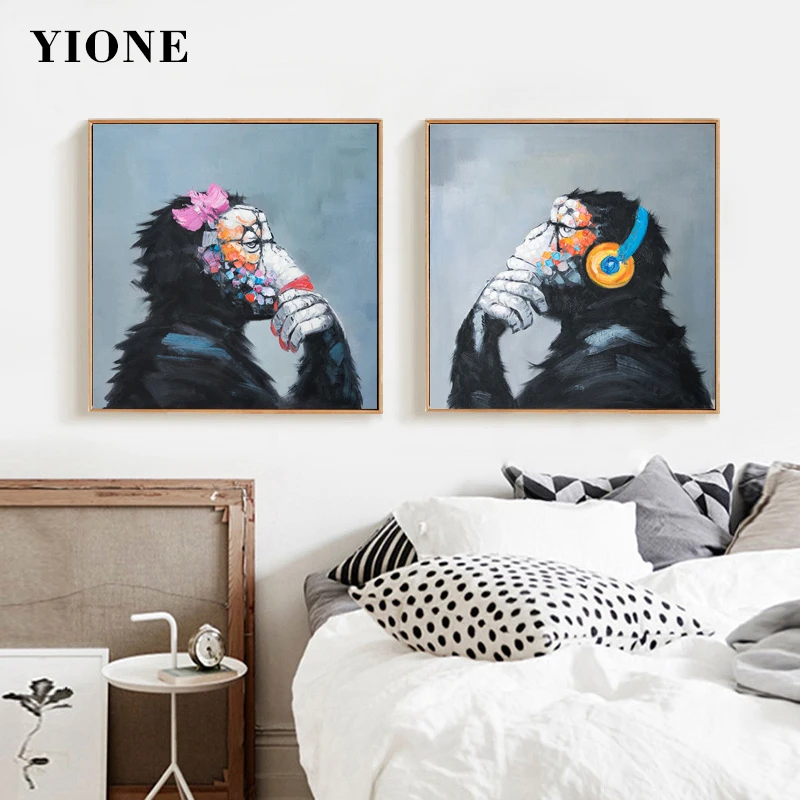 

Couples Gorilla Wall Art Posters Funny Animal Monkey Oil Painting Canvas Prints Home Decoration Pictures for Living Room Bedroom