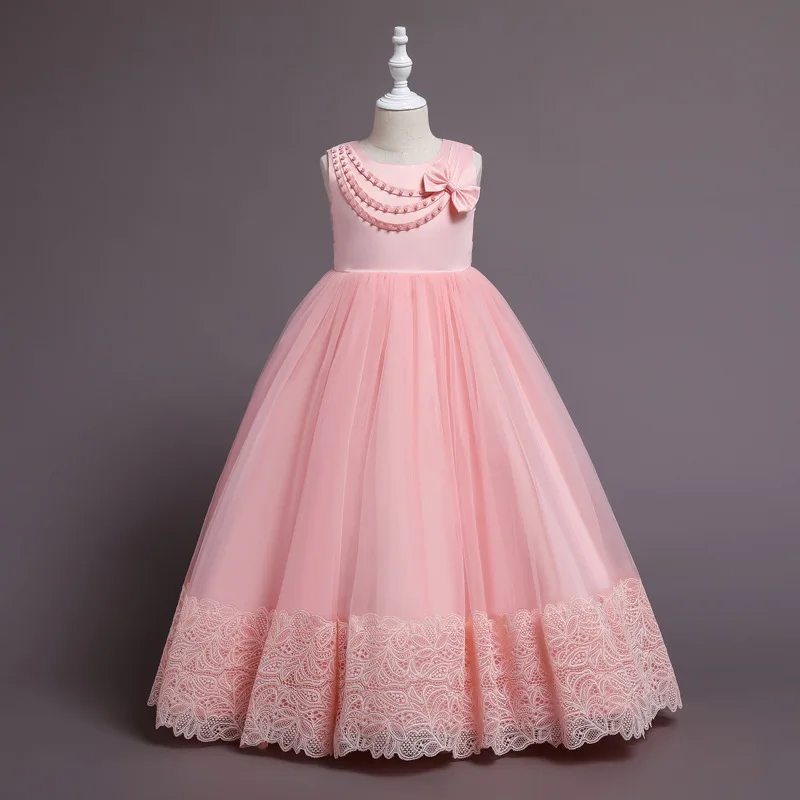 

Girls dress skirt long bow princess dress red dress children piano birthday dress Drape dress