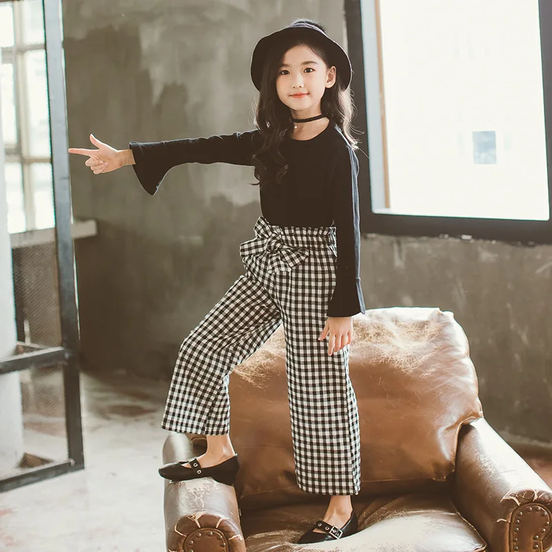 Футболка с длинным рукавом и брюки в клетку на возраст 7 12 лет|Комплекты одежды