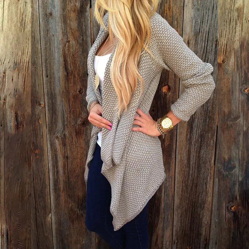 

Women Long Sleeve Irregular Knit Cardigan Sweater Poncho Shawl Tops Coat Outwear