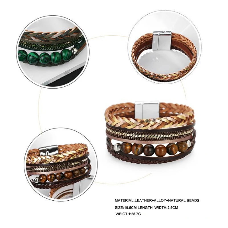 

Amorcome Multilayer Braided Wrap Bracelet Natural Stone Beads Yoga Leather Cuff Bangle Women Bracelets Bohemian Female Jewelry
