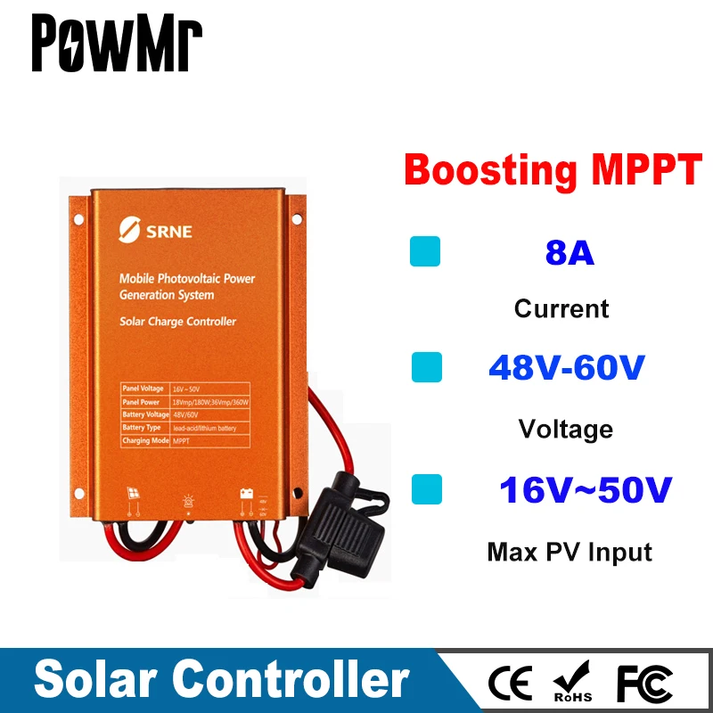 MPPT Контроллер заряда IP67 Водонепроницаемый 8A контроллер солнечной панели для 48 в