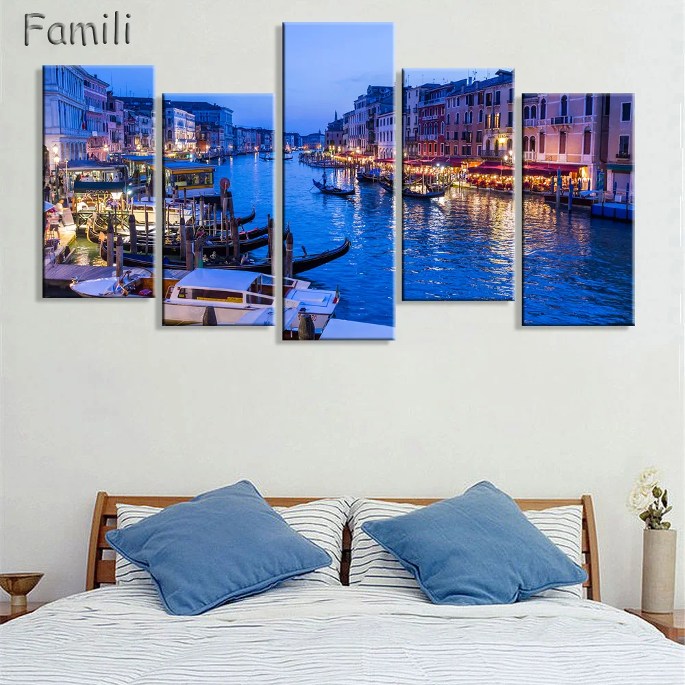 

5 Pcs Landscape Venice City Canvas Paintings Print On Canvas Classic Buildings Scenery Wall Art For Living Room(Unframed)