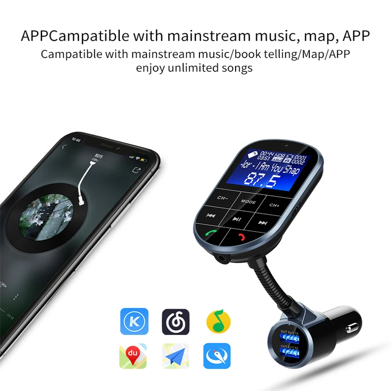 FM модулятор Bluetooth 4,2 MP3 музыкальный плеер Автомобильный комплект fm-передатчик Bluetooth радио передатчик AUX модулятор двойной usb зарядка