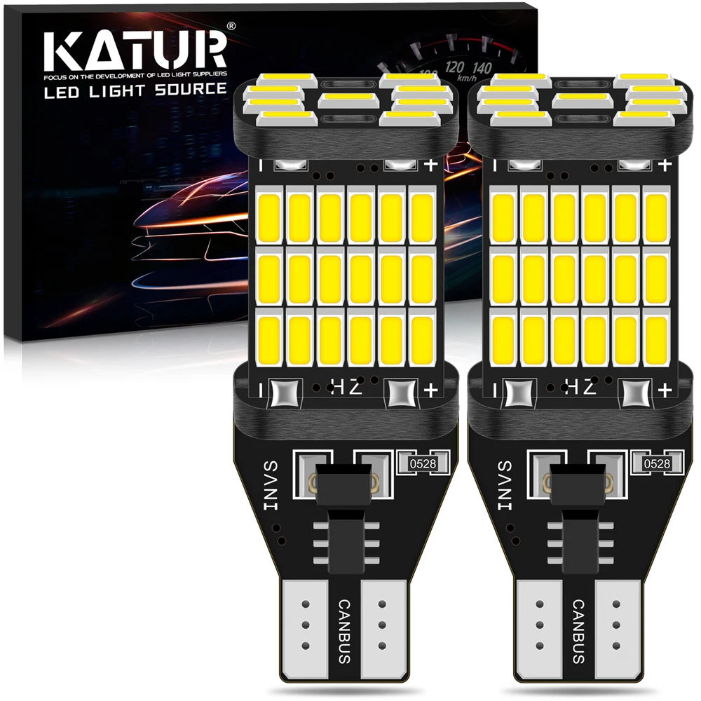 Светодиодные лампы Katur T15 W16W супер яркие 2 шт. 921 для автомобилей Canbus без ошибок