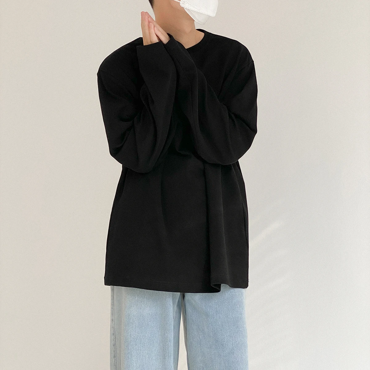 

IEFB Autumn Winter New Cotton Pullvoer Tops Men's Korean Loose Base T-shirt Round Neck Solid Color Long Sleeve T-shirt 9Y6968