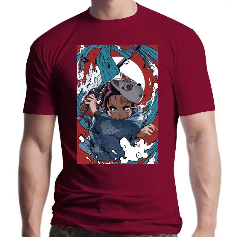 

Новые футболки с аниме рассекающим демонов Мужская винтажная хлопковая Футболка Kamado Tanjirou с круглым вырезом футболки одежда