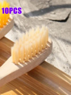 10Pcs Beige Дизайн, разноцветные бамбуковые зубные щетки, Экологичная деревянная зубная щетка с мягкой щетиной, зубная щетка для ухода за полостью рта для взрослых - Цвет: 10Pcs Beige