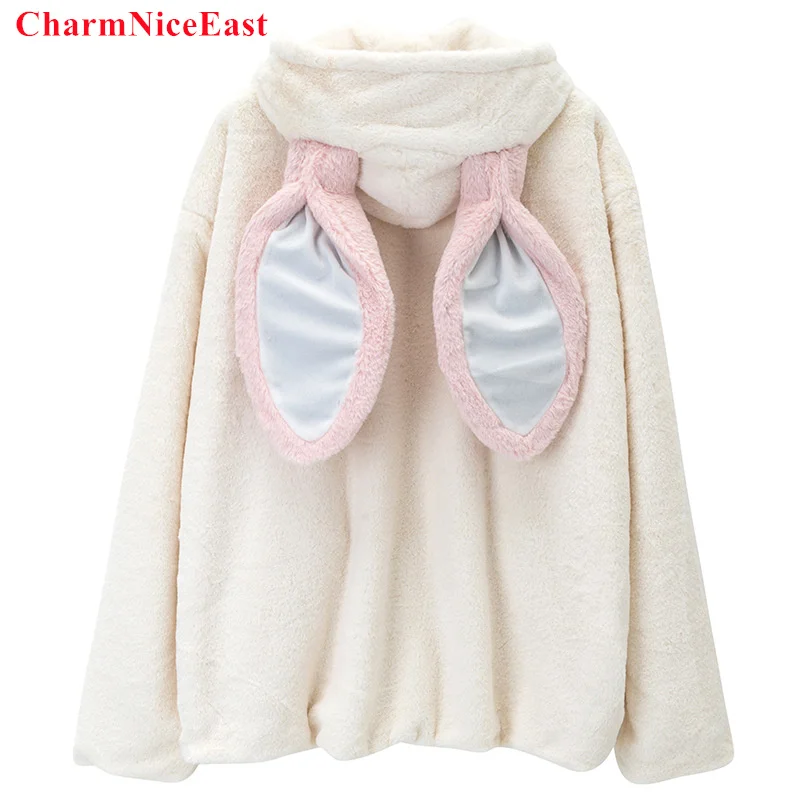 Осенне-зимняя женская толстовка с капюшоном и ушками кролика | Женская одежда
