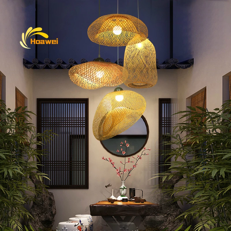 

Современные бамбуковые светодиодный подвесные лампы освещения столовая Nordic Подвесная лампа из ротанга Гостиная украшения Кухня подвесные...