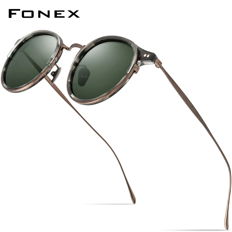 

FONEX Acetate Titanium Sunglasses Men Vintage Retro Round Polarized Sun Glasses for Women New High Quality UV400 Shades 850