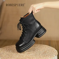 robespiere 2021 autumn and winter retro lace up martin boots thick soled leather womens shoes platform soled womens boots b329