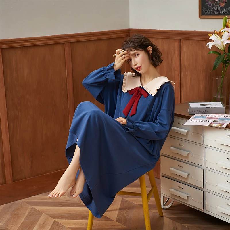 

Autumn and winter ladies princess style comfortable nightdress long sleeves fresh and lovely loose home nightdress SJ050