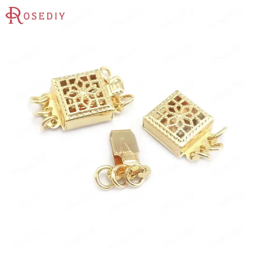 6 комплектов латунных квадратных ожерелий с застежкой шириной 7 мм 24 к золотого