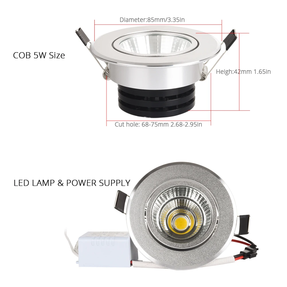 Foco de plata led Mini, 3W, 5W, 7W, COB, lámpara empotrada regulable, lo mejor para techo, hogar, oficina, hotel, 110V, 220V