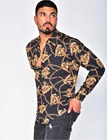 Рубашка мужская с длинным рукавом, модная блузка в английском стиле, повседневная с гавайским цветочным принтом, на пуговицах, с отложным воротником