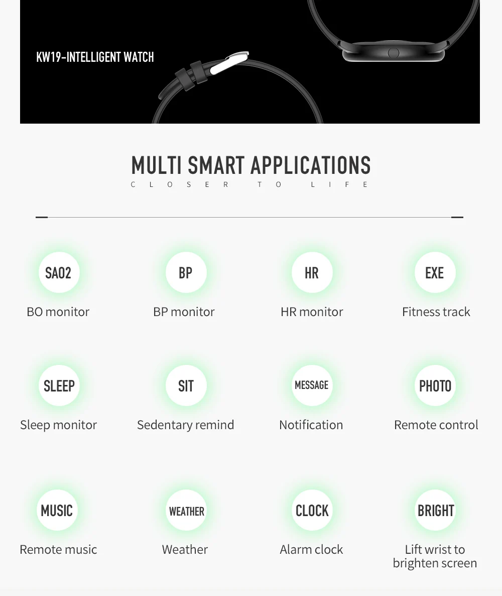 KW19 спортивные часы для apple watch, для женщин, смарт-браслет, для мужчин, фитнес-браслет, mp3 камера, часы, умные часы