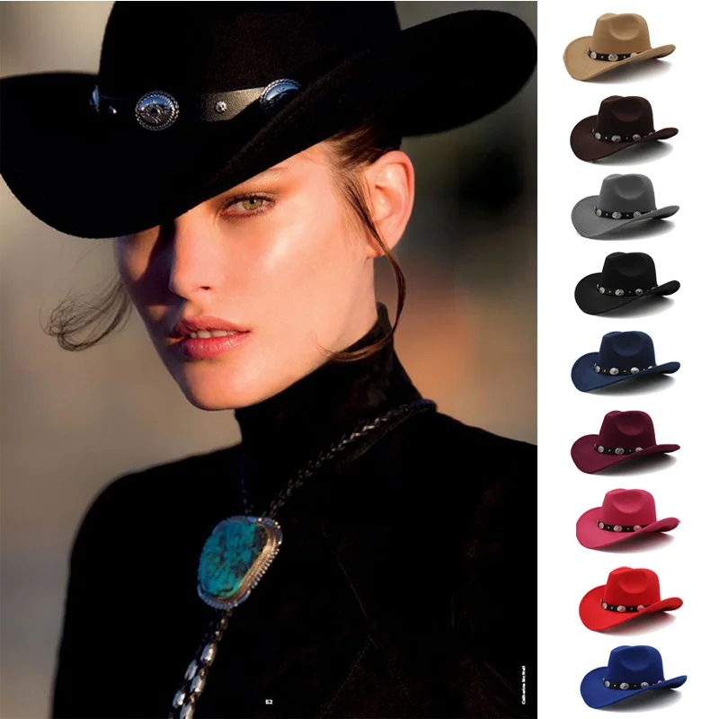 

Men's and women's wool warm in autumn and winter Western Cowboy Hat big edge wide brim sunshade hat one size fits all
